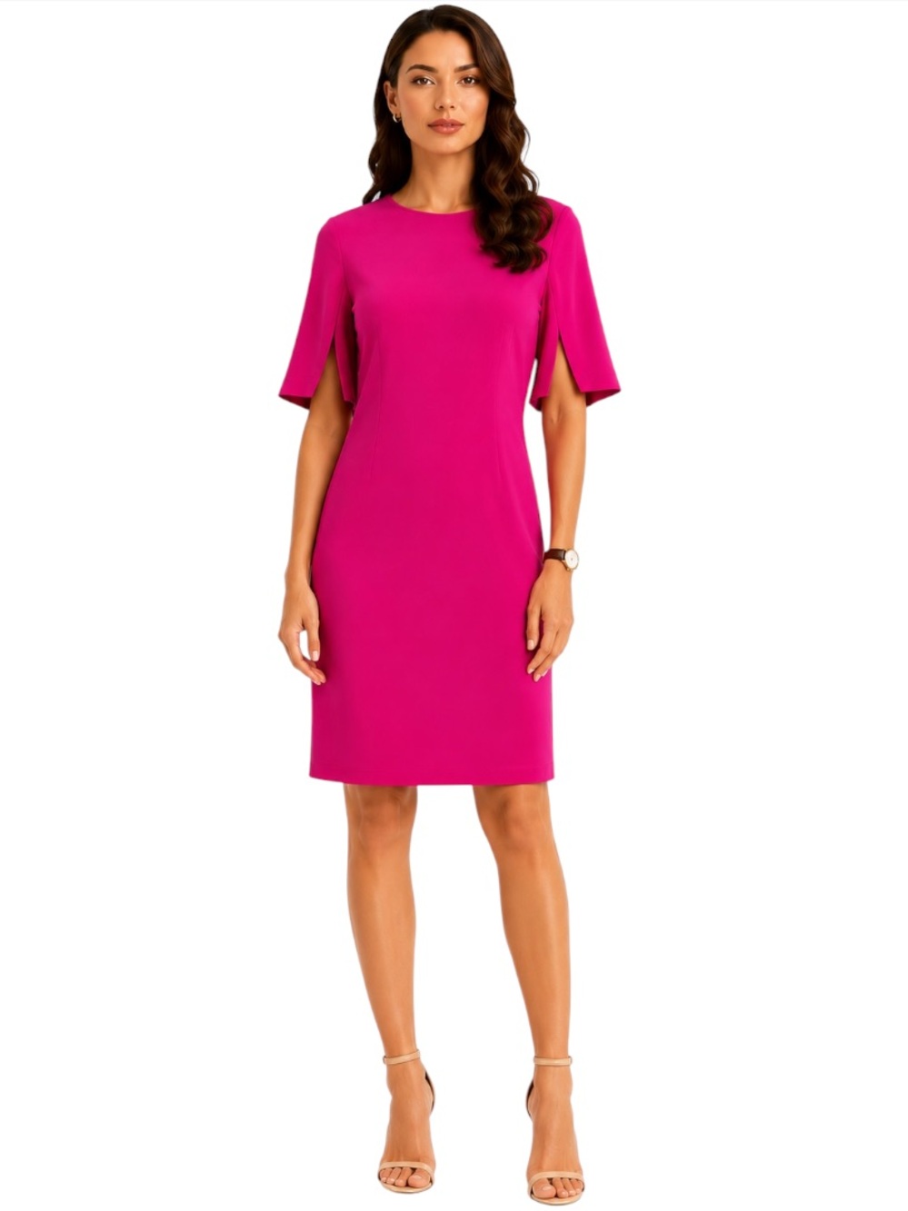 Chico's Split Sleeve Shift Dress Fuchsia Sz (0) 4 Petite Office Classic Momcore
